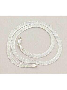 Sterling Silver Textured Herringbone Chain Necklace 18" inch